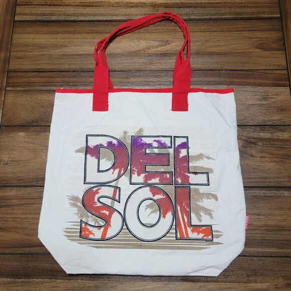 Del Sol Canvas Tote / Bag Large Logo Red Handles - Picture 1 of 8